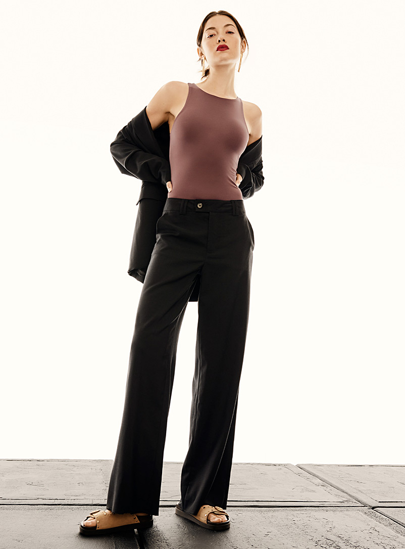 Icône Black Button-waistband straight-leg pant for women