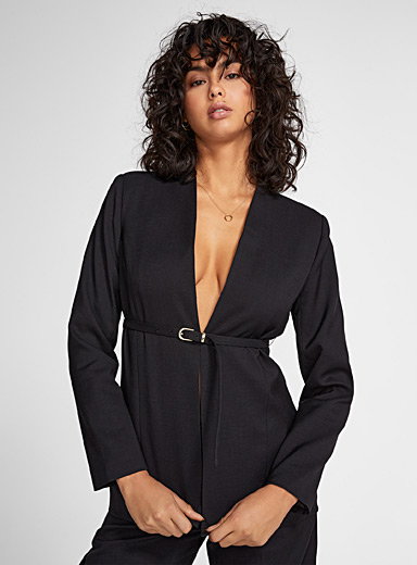 Icône Black Twill belted fitted blazer for women