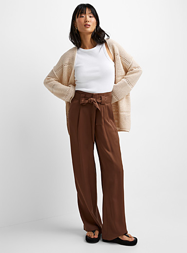 Chocolate brown high waisted pleated year-round Wide leg Pants