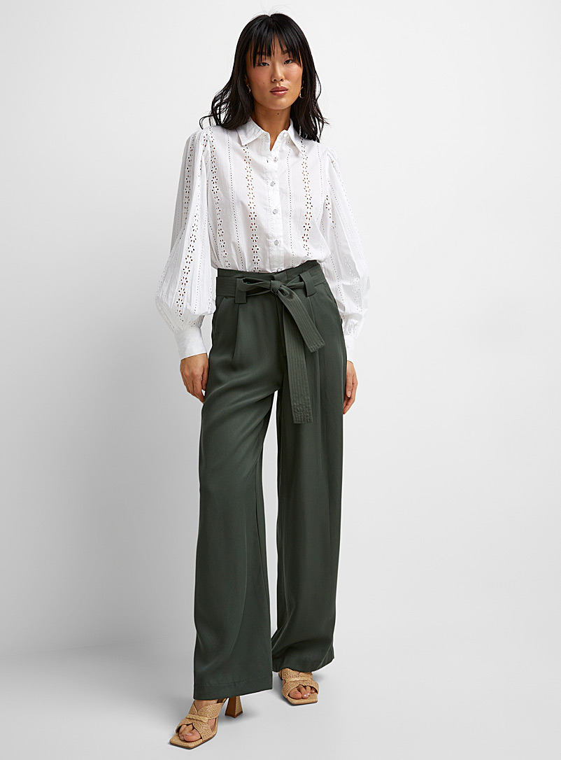 Icône: Le pantalon large ceinture nouée lyocell Vert foncé-mousse-olive pour femme