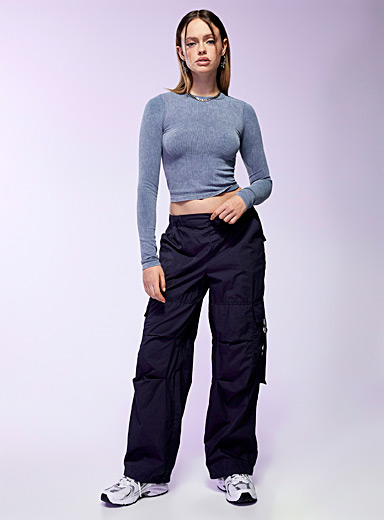 Womens Cargo Pants, Parachute Pants for Women High Waist Multi Pockets  Elastic Drawstring Wide Leg Joggers Pant (Medium, Black)