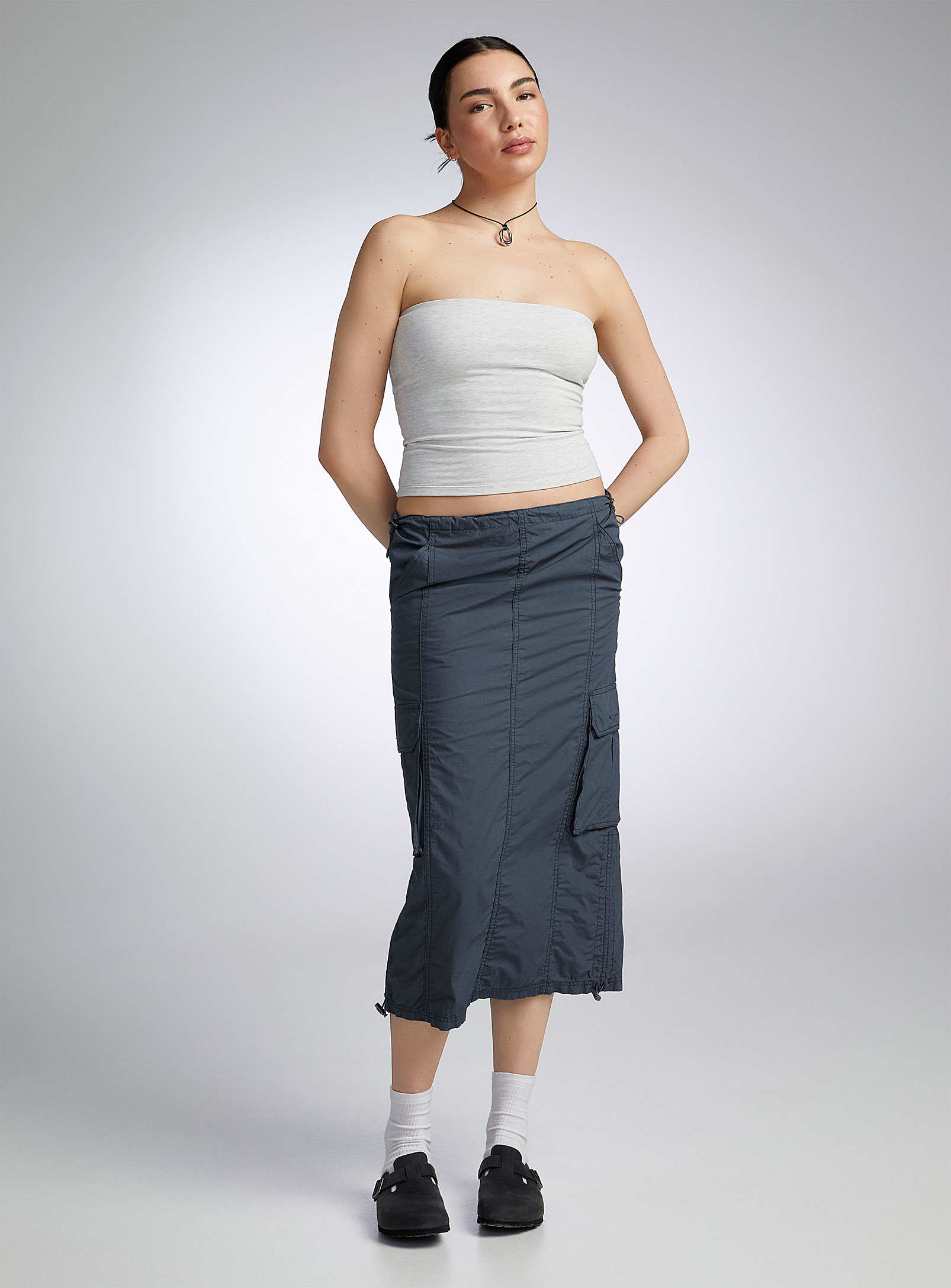 Twik Cargo-pocket Parachute Midi Skirt Self-care Collection In Navy/midnight Blue