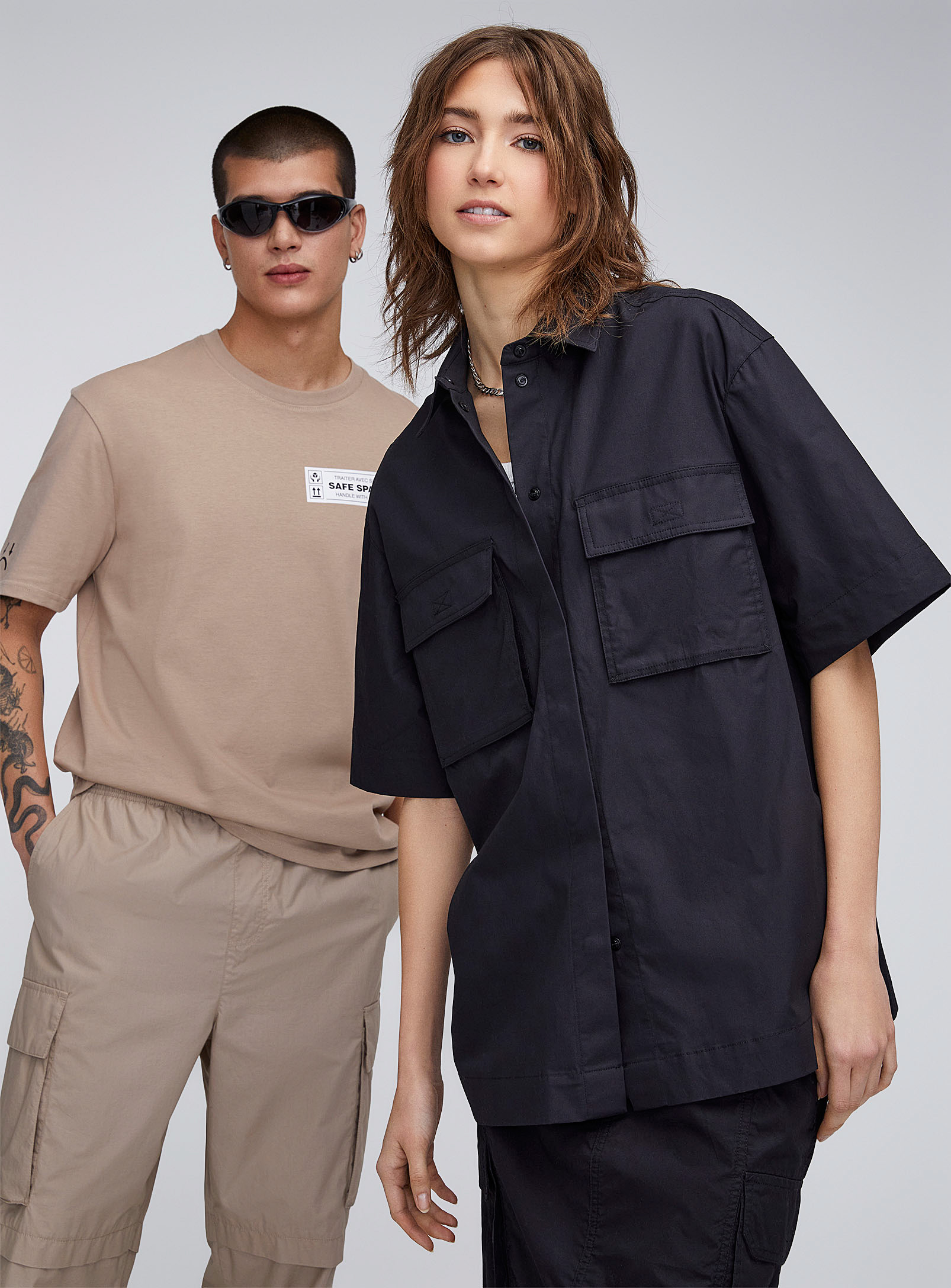 Twik Flap-pocket Longline Shirt Self-care Collection In Black