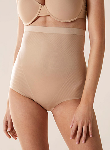 Spanx Beige Ultra-high-waist satiny control hipster for women