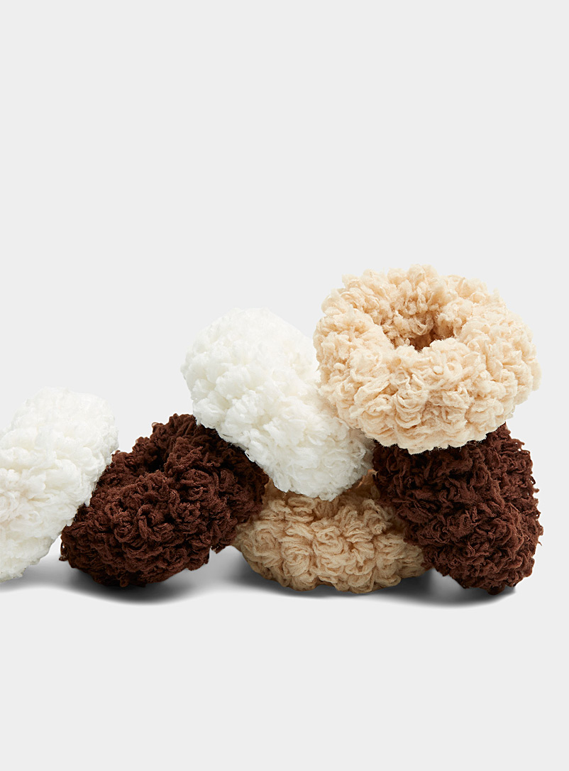 Kitsch: Les élastiques polyester recyclé molletonnés Ensemble de 6 Beige crème pour femme