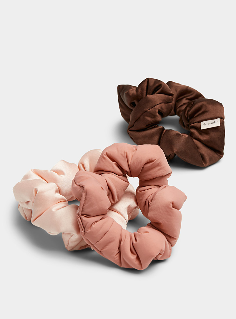 Kitsch: Les grands chouchous matelassés fibres recyclées Ensemble de 3 Rose assorti pour femme