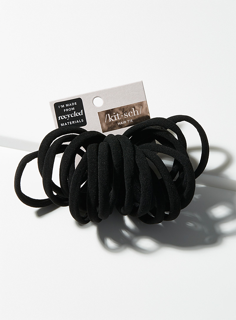 Kitsch Black Solid recycled nylon hair ties Set of 20 for women