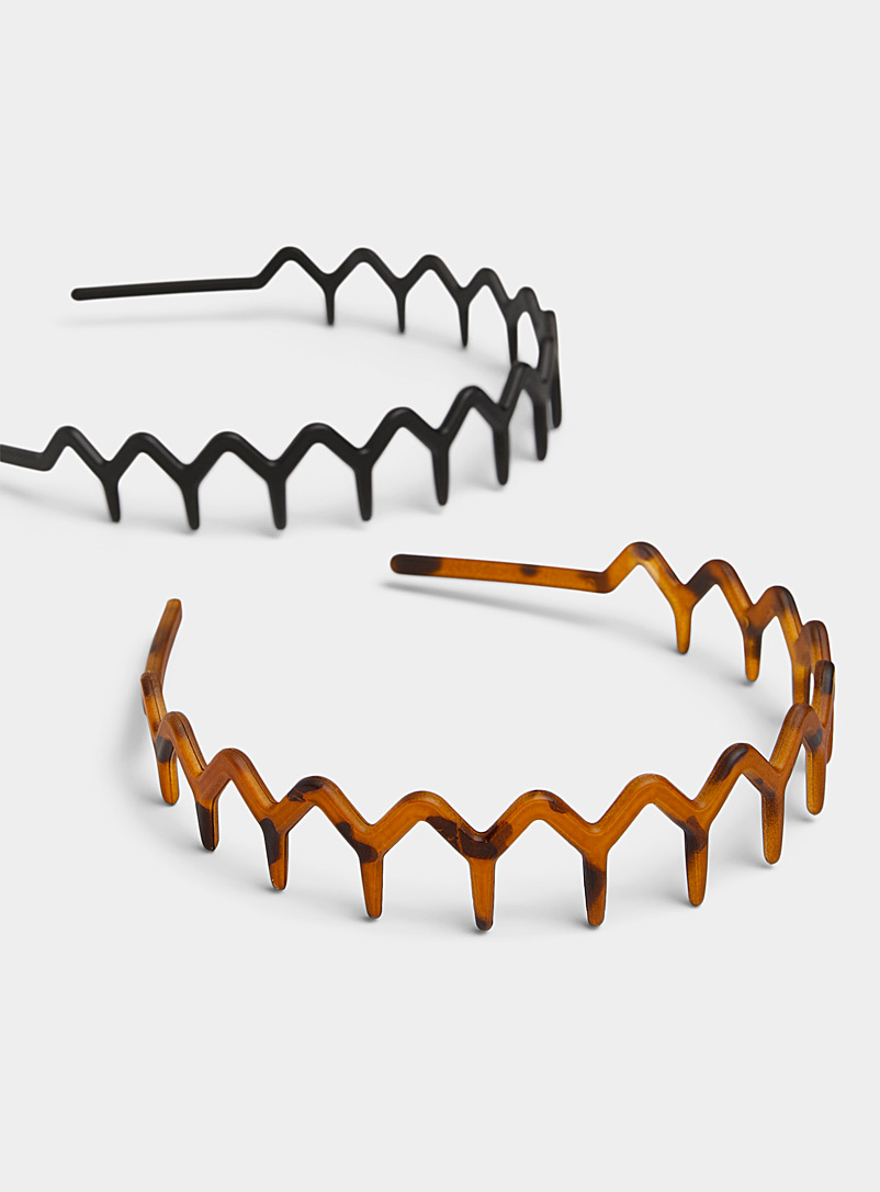 Kitsch Black Zigzag recycled plastic headbands Set of 2 for women