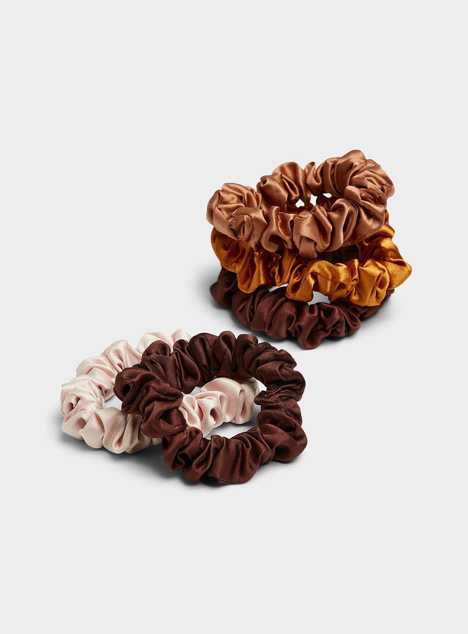 Kitsch Satiny Scrunchies Set Of 5 In Brown