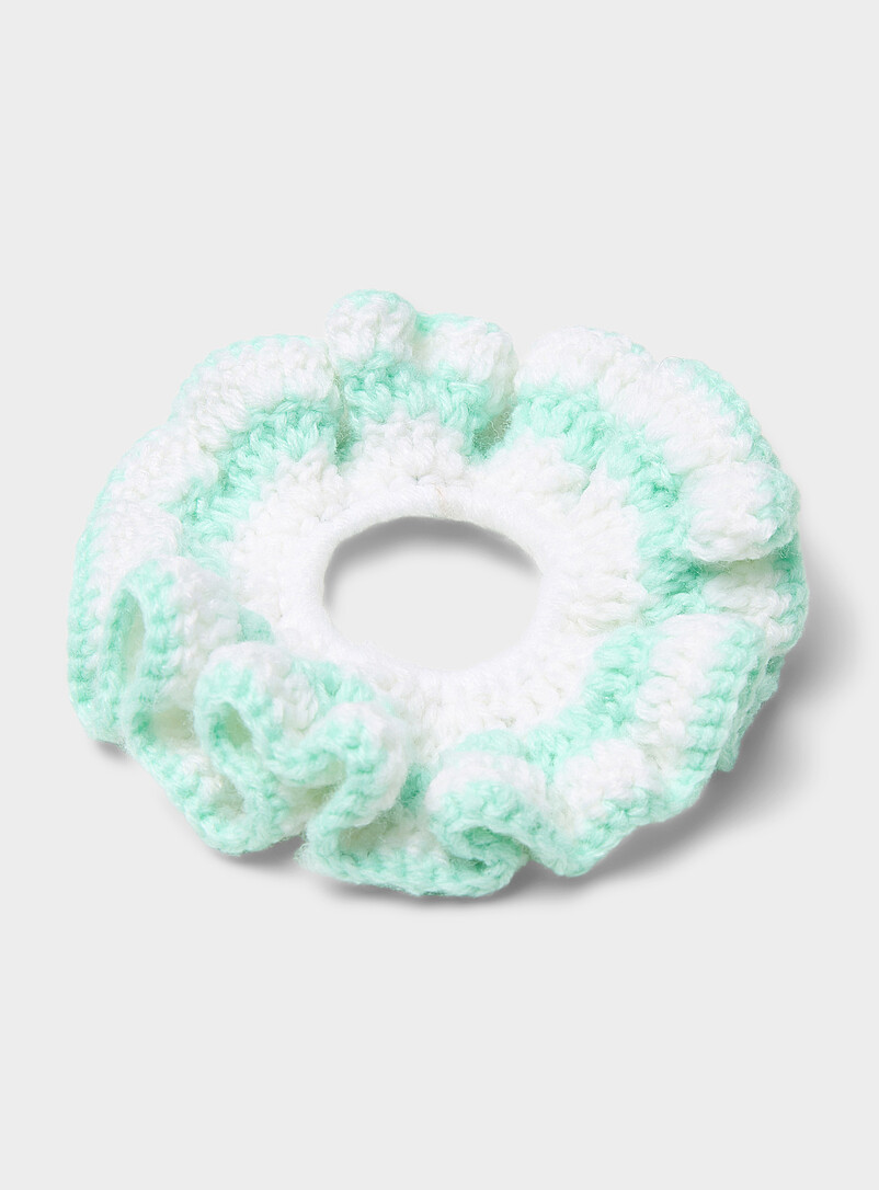 Large two-tone stripe crochet scrunchie product image (primary)
