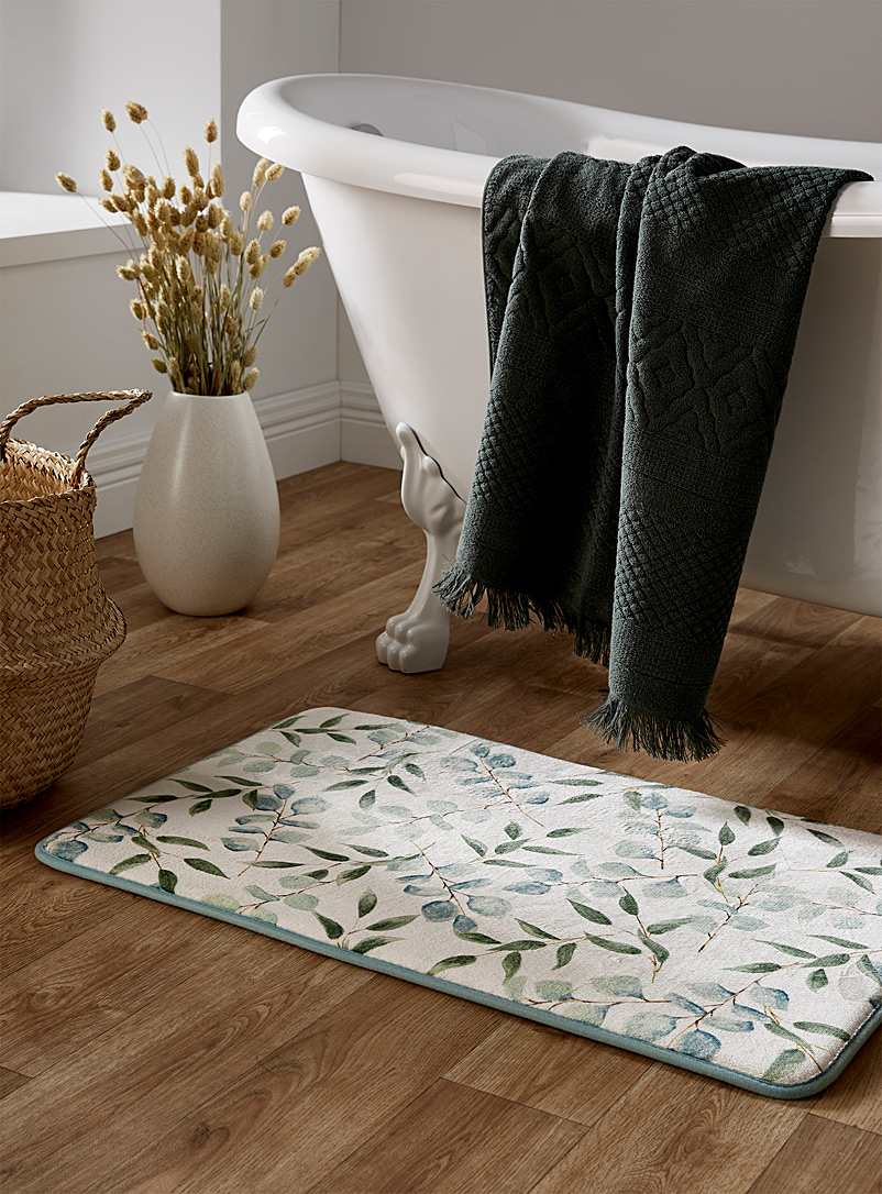 Simons Maison: Le tapis de bain mousse mémoire eucalyptus 50 x 80 cm Vert à motifs