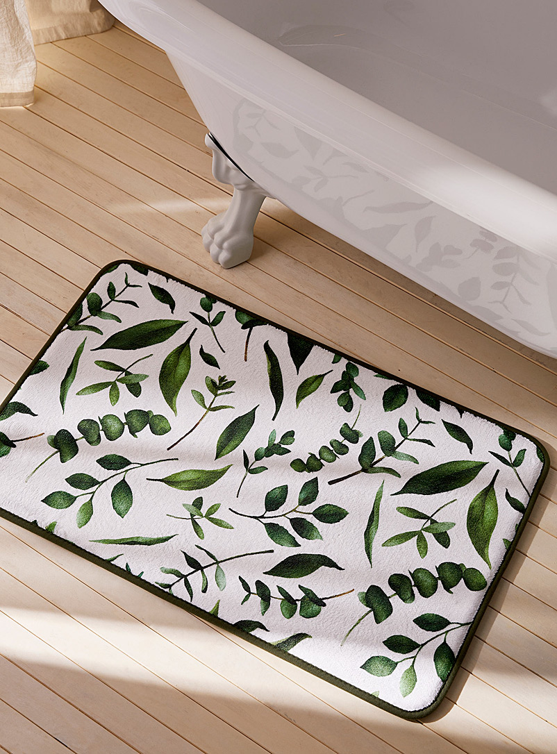 Simons Maison: Le tapis de bain mousse mémoire feuilles eucalyptus 50 x 80 cm Vert à motifs