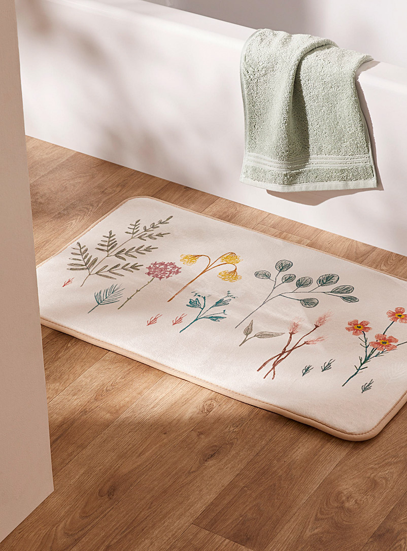 Simons Maison: Le tapis de bain mousse mémoire fleurs dessinées 50 x 80 cm Assorti