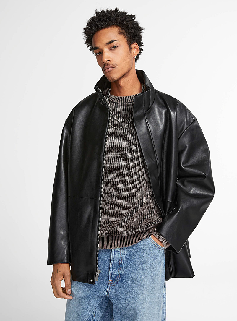 Calvin Klein Black Tunnel-neck faux-leather jacket for men