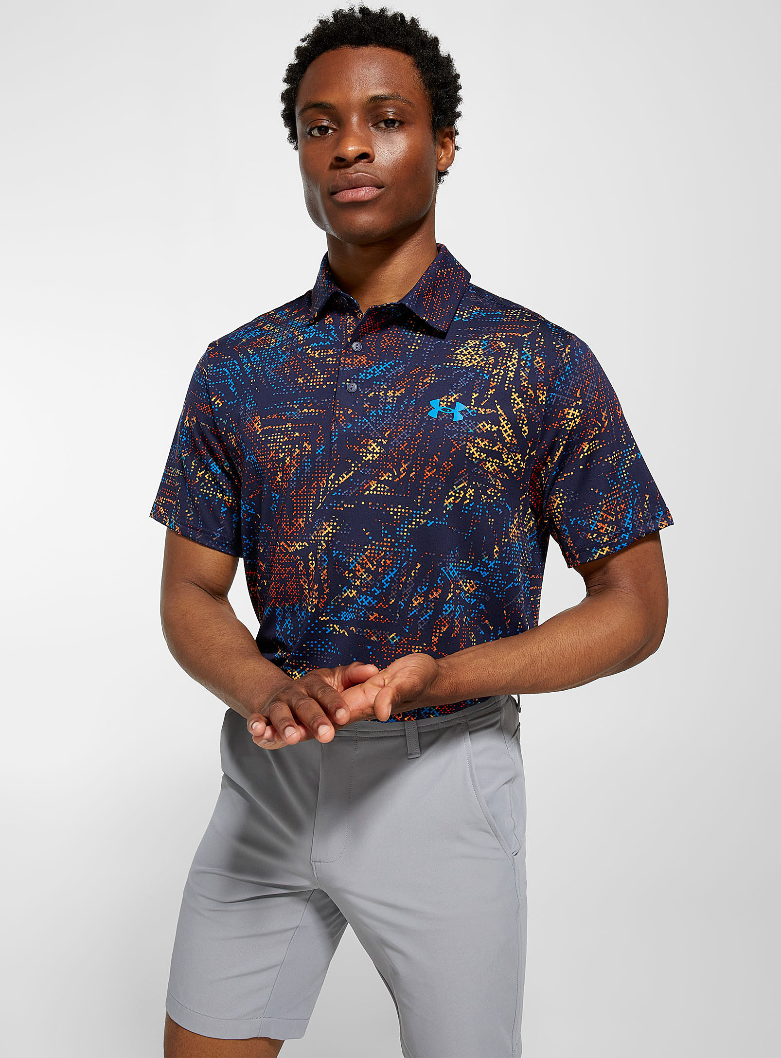 Under Armour Playoff Patterned Ultra-soft Polo In Navy/midnight Blue