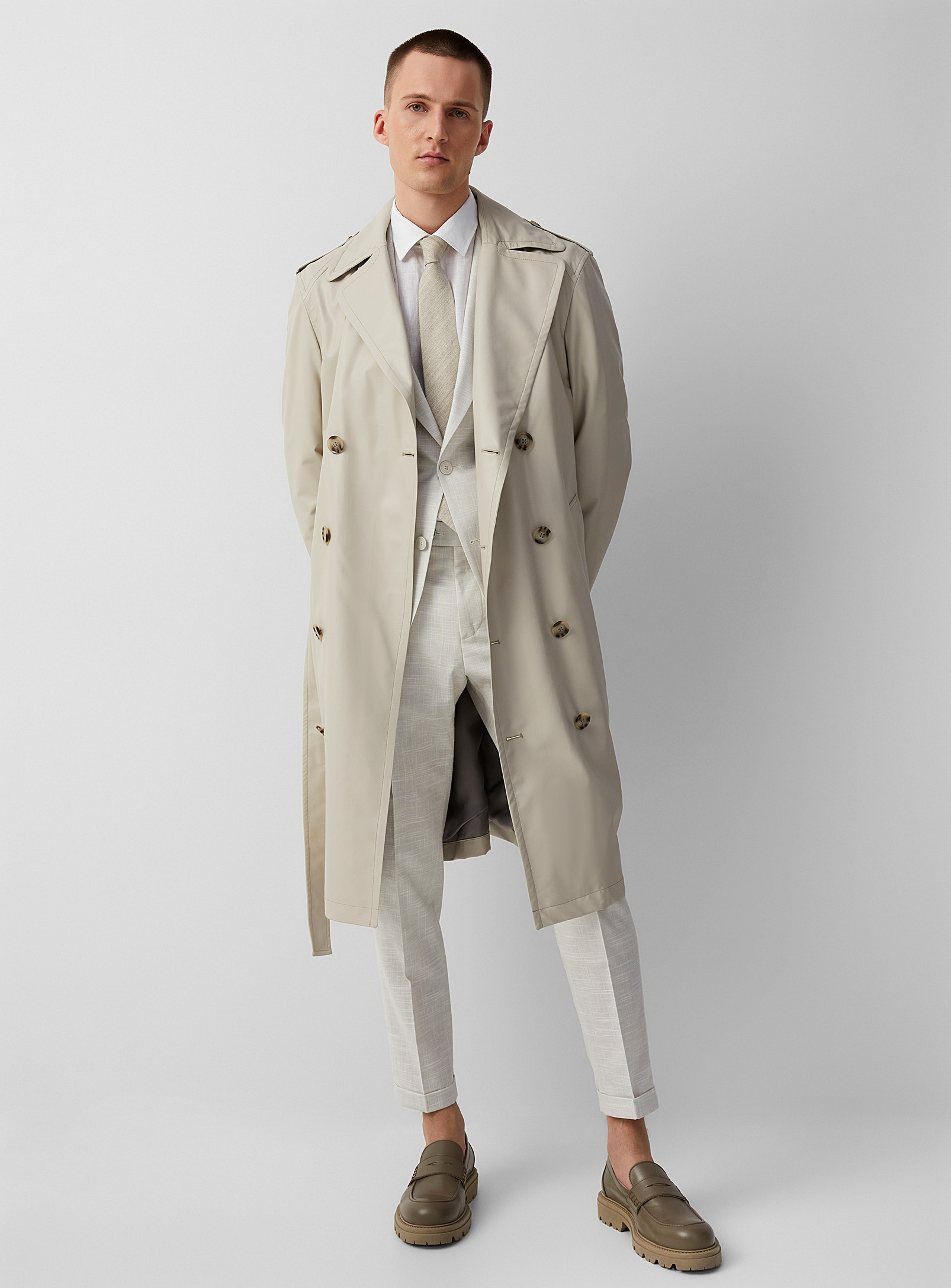 Strellson Faux-leather Belted Trench Coat In Sand