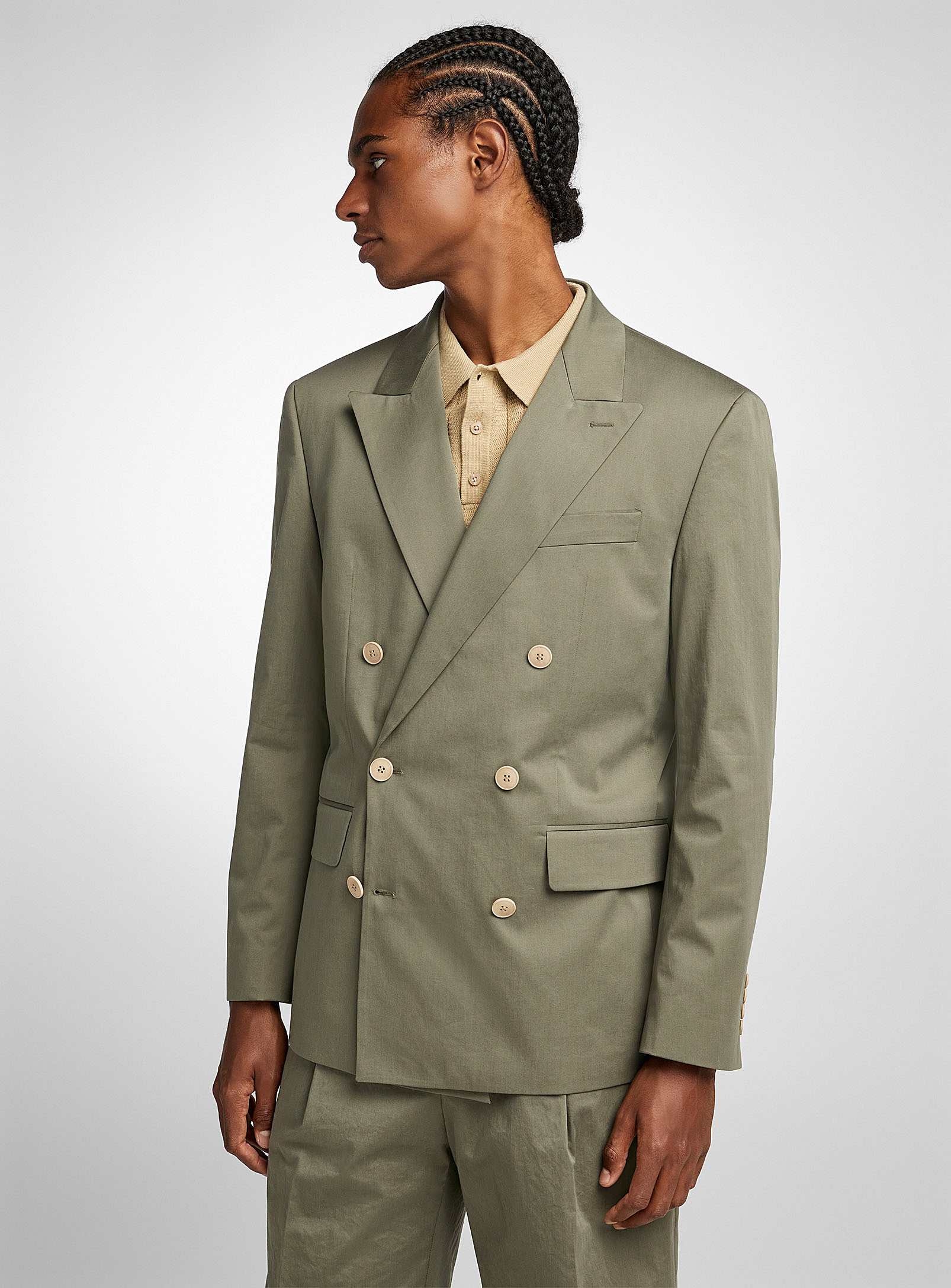 Strellson Olive Double-breasted Jacket In Mossy Green
