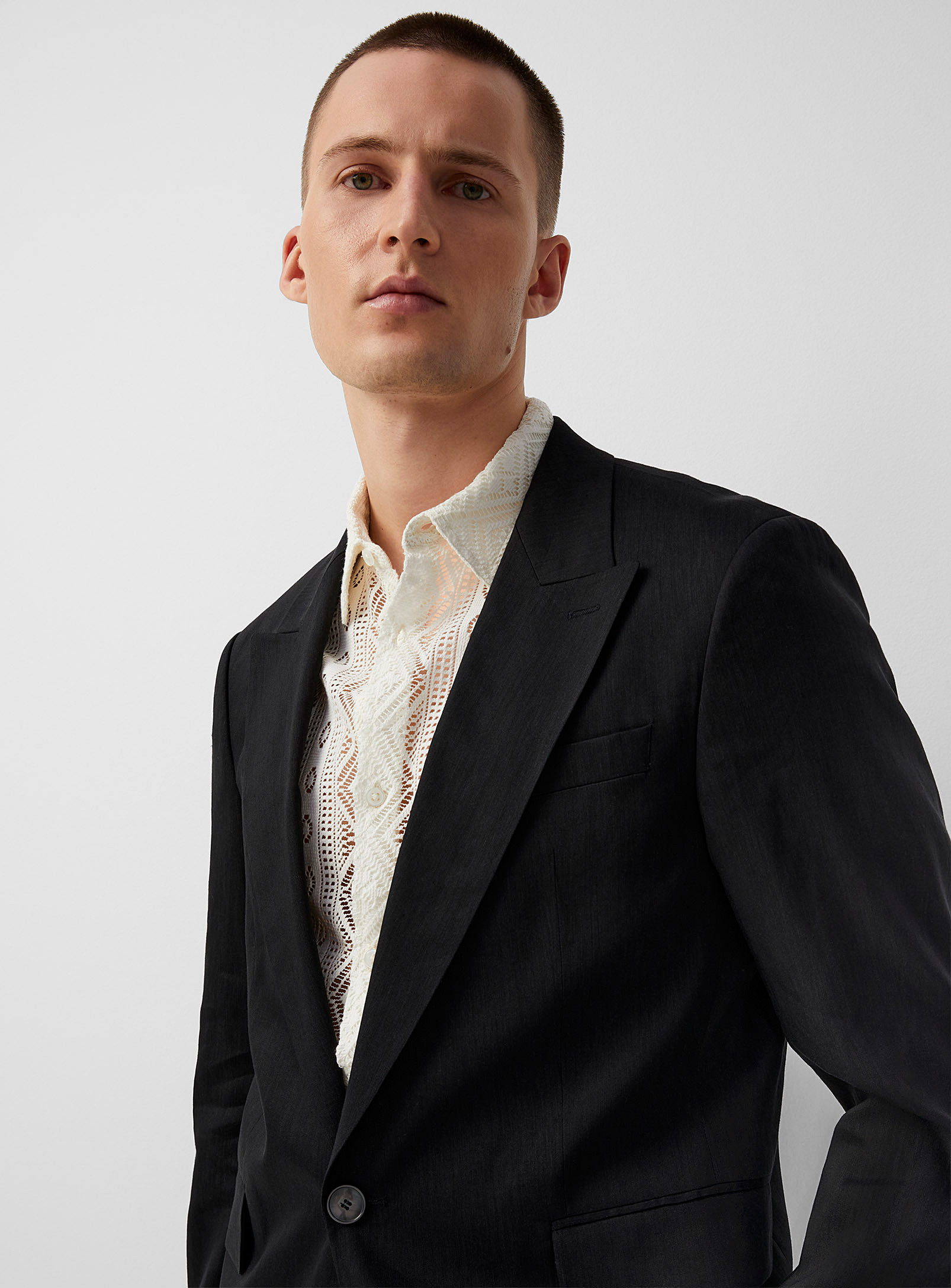 Strellson Monochrome Linen-blend Jacket Regular Fit In Black