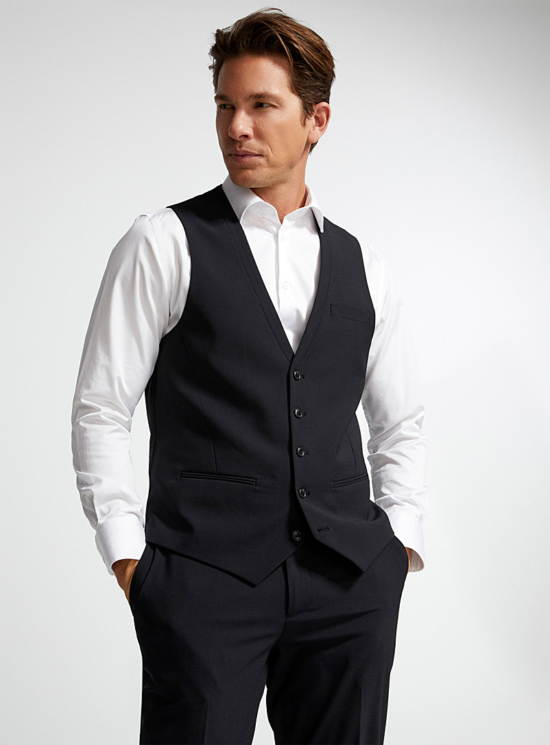 Le 31 Black Wool and recycled polyester vest London fit - Semi-slim for men