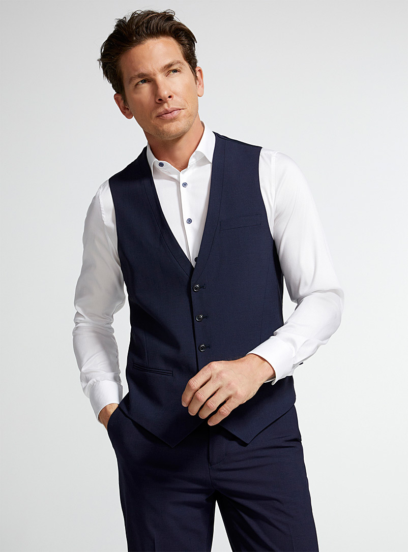 Le 31 Navy/Midnight Blue Wool and recycled polyester vest London fit - Semi-slim for men