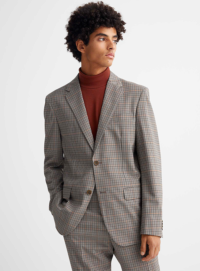 Le 31 Light Brown Earth tone gingham jacket London fit-Semi-slim for men