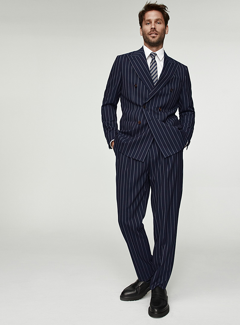 Le 31 Dark Blue Marzotto wool pinstripe suit for men