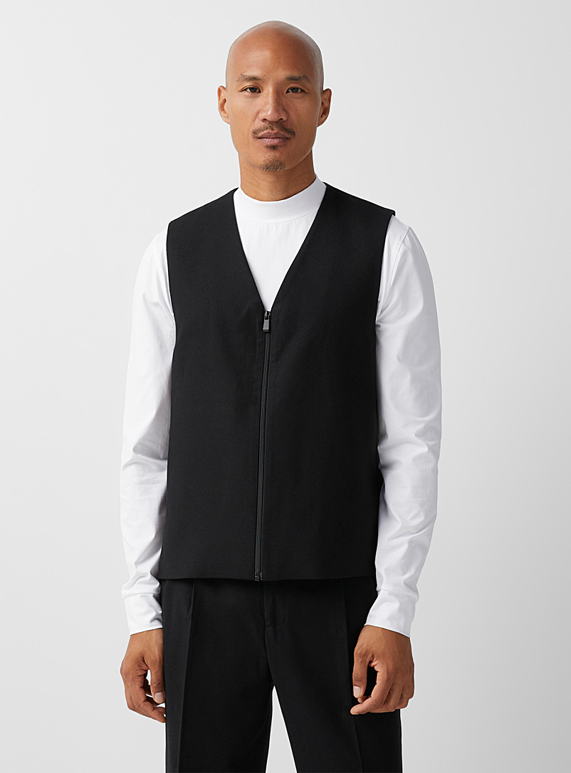 Le 31 Black Marzotto brushed flannel zip-up vest for men
