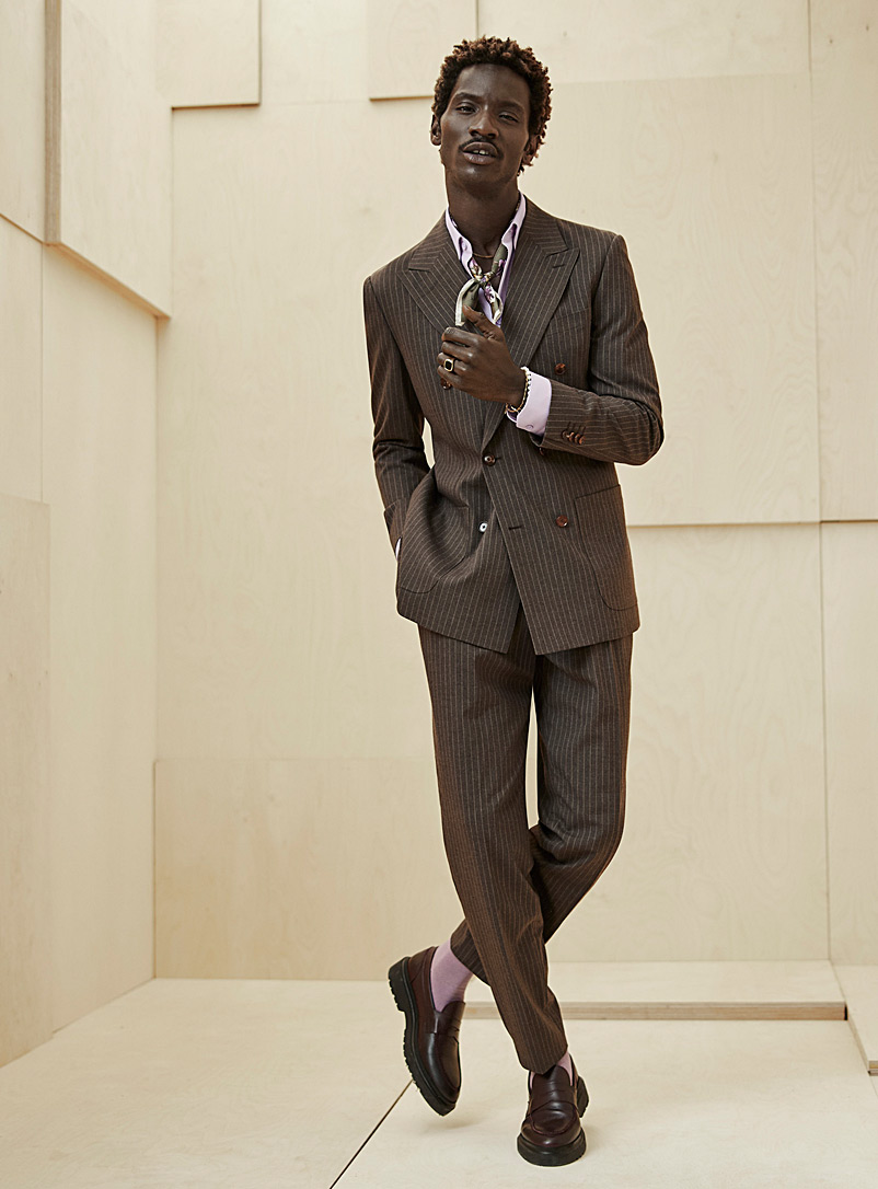 Le 31 Dark Brown Cocoa pinstripe suit Stockholm fit - Slim for men