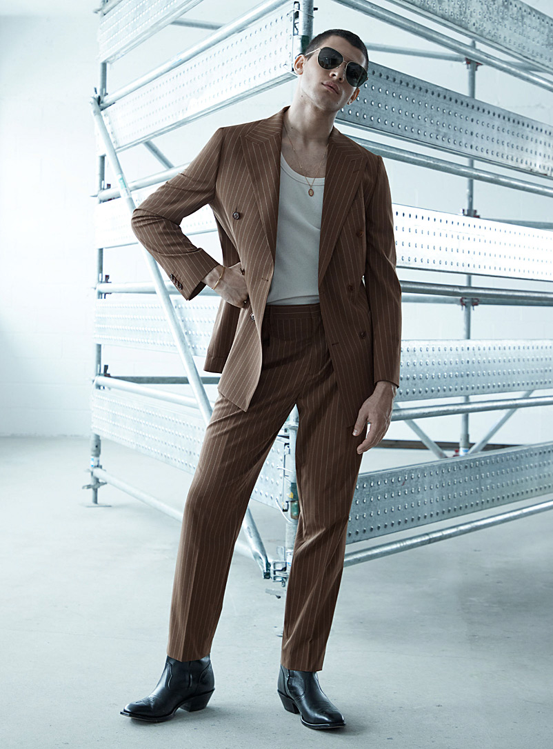 Le 31 Brown Coffee-coloured pinstripe suit London fit - Semi-slim for men