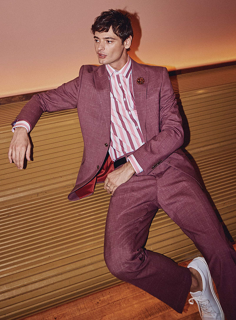 Le 31 Medium Crimson Textured chambray suit London fit - Semi-slim for men