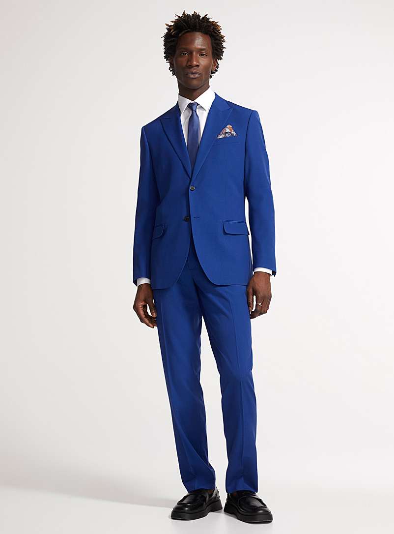 Le 31: Le pantalon bleu cobalt laine Marzotto Coupe London - Droite étroite Bleu royal-saphir pour homme