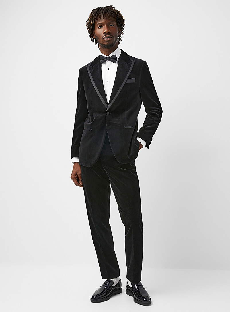 Onyx black velvet paisley slim fit Trousers