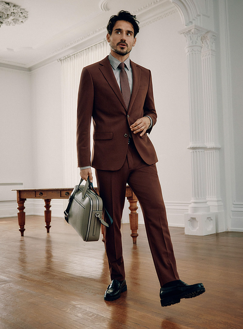Le 31 Brown Coffee-coloured twill suit Stockholm fit - Slim for men