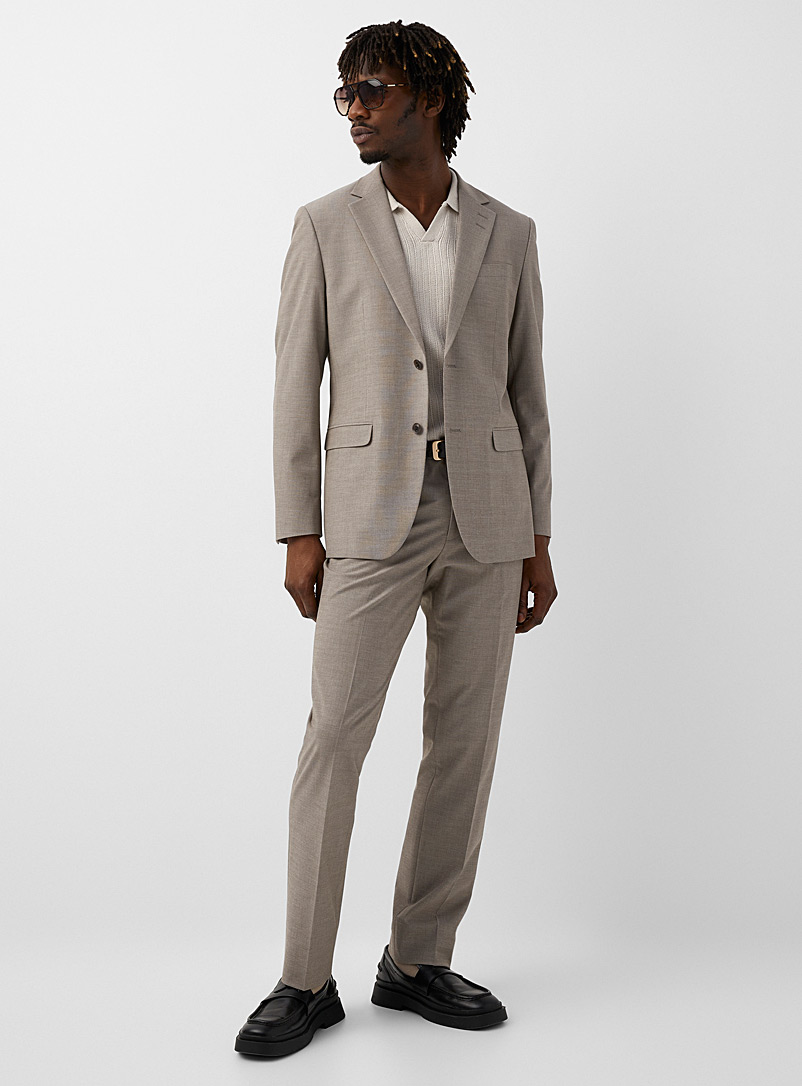 Le 31 Taupe Semi-plain stretch suit London fit - Semi-slim for men