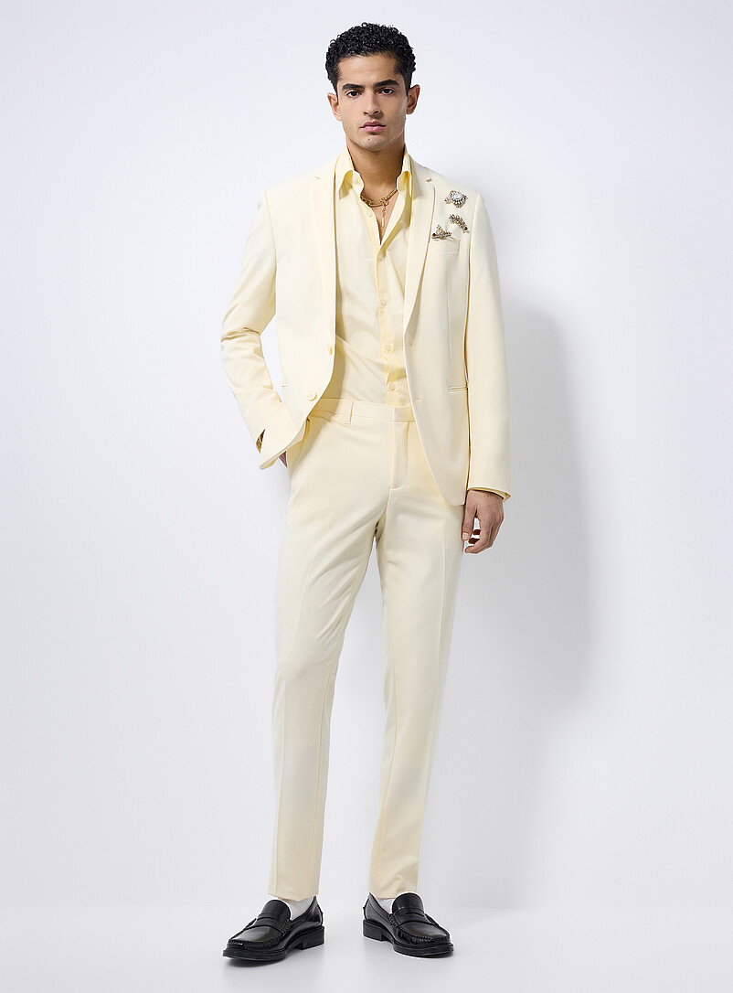 Le 31: Le veston uni color&eacute; <b>Coupe Milano - Super ajust&eacute;e</b> Jaune ma&iuml;s - Vanille pour homme