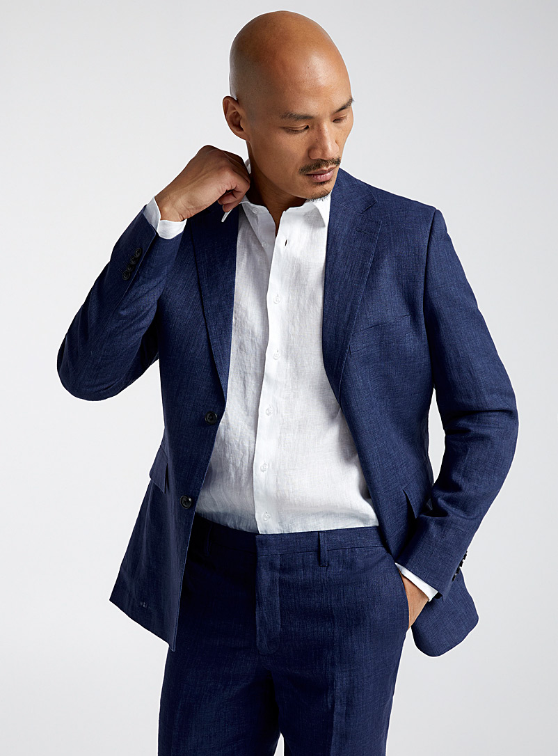 Le 31 Indigo/Dark Blue Pure organic linen chambray jacket London fit - Semi-slim for men