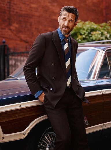 Espresso double-breasted suit jacket <b>Reykjavik fit- Semi-slim</b>