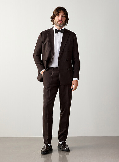 Le 31: Le pantalon laine responsable espresso <b>Coupe Reykjavik - Fusel&eacute;e &agrave; plis</b> Chocolat - Espresso pour homme