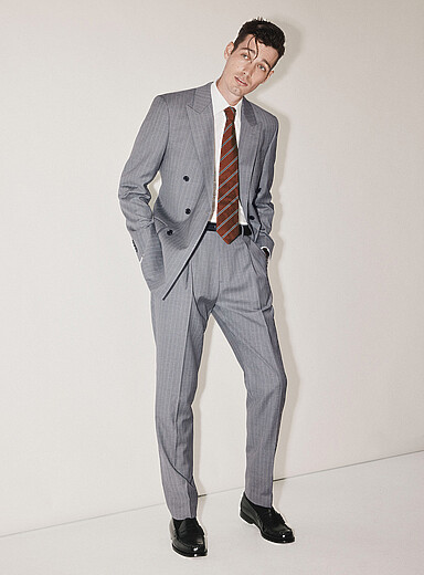 Le 31 Slate Grey Cement-grey double-breasted suit Virgin wool fabric by Marlane <b>Reykjavik fit- Semi-slim</b> for men