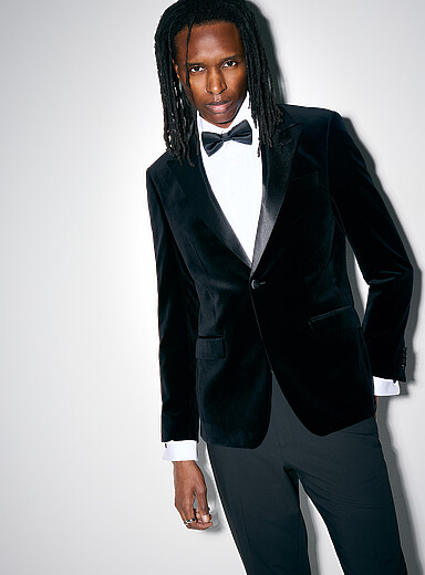 Black velvet tuxedo jacket Organic cotton velvet by Pontoglio <b>Stockholm fit - Slim</b>