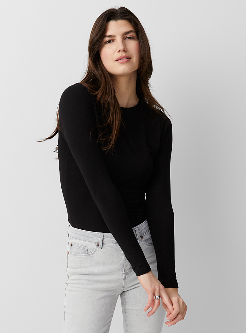 Contemporaine Black Long-sleeve cotton-modal T-shirt for women