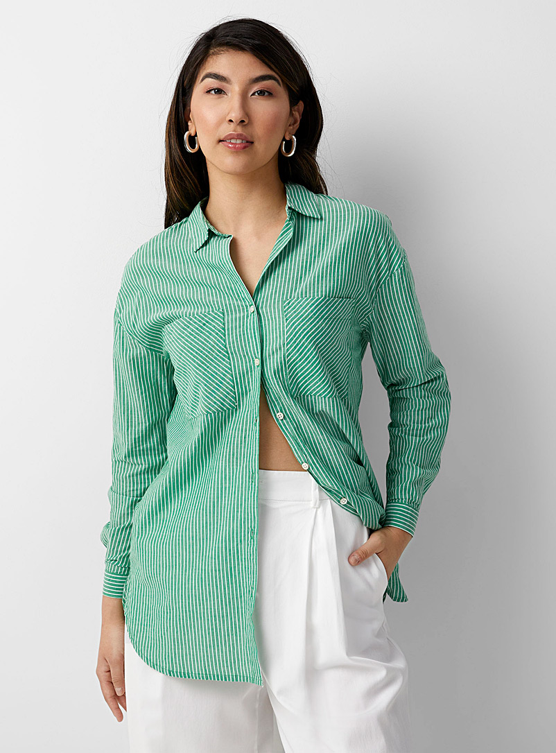 Contemporaine Lime Green Fresh stripes tunic shirt for women