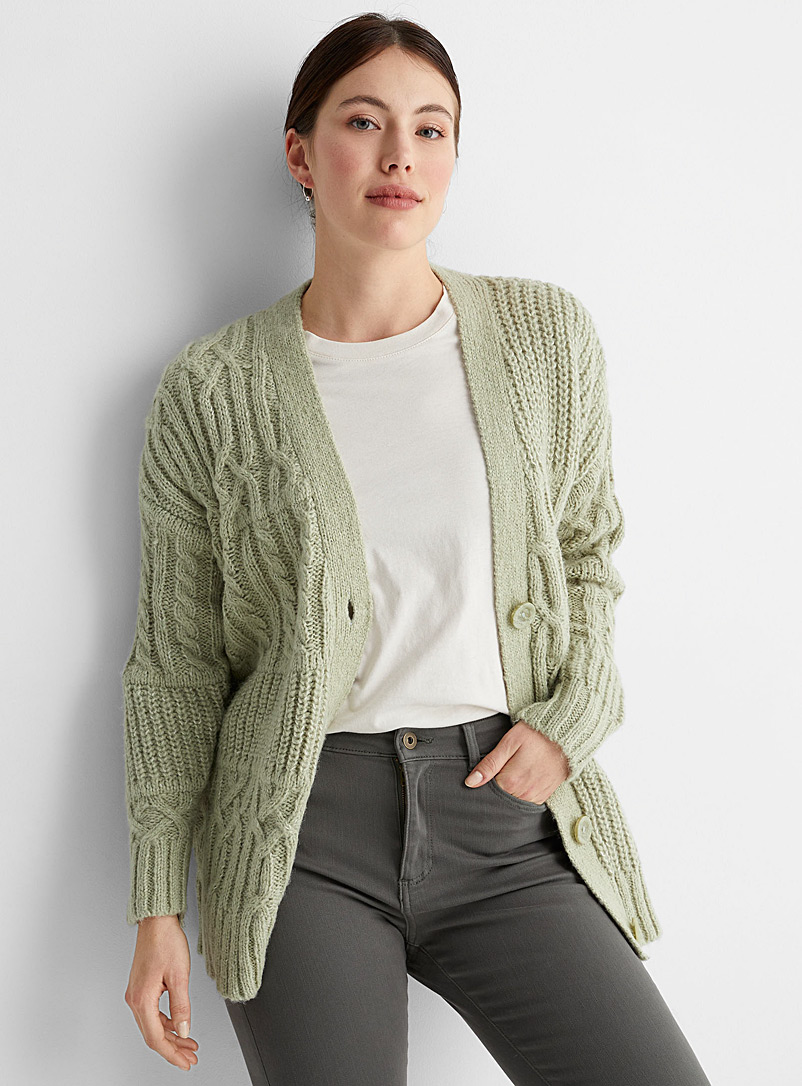 Contemporaine Lime Green Mixed textures loose cardigan for women