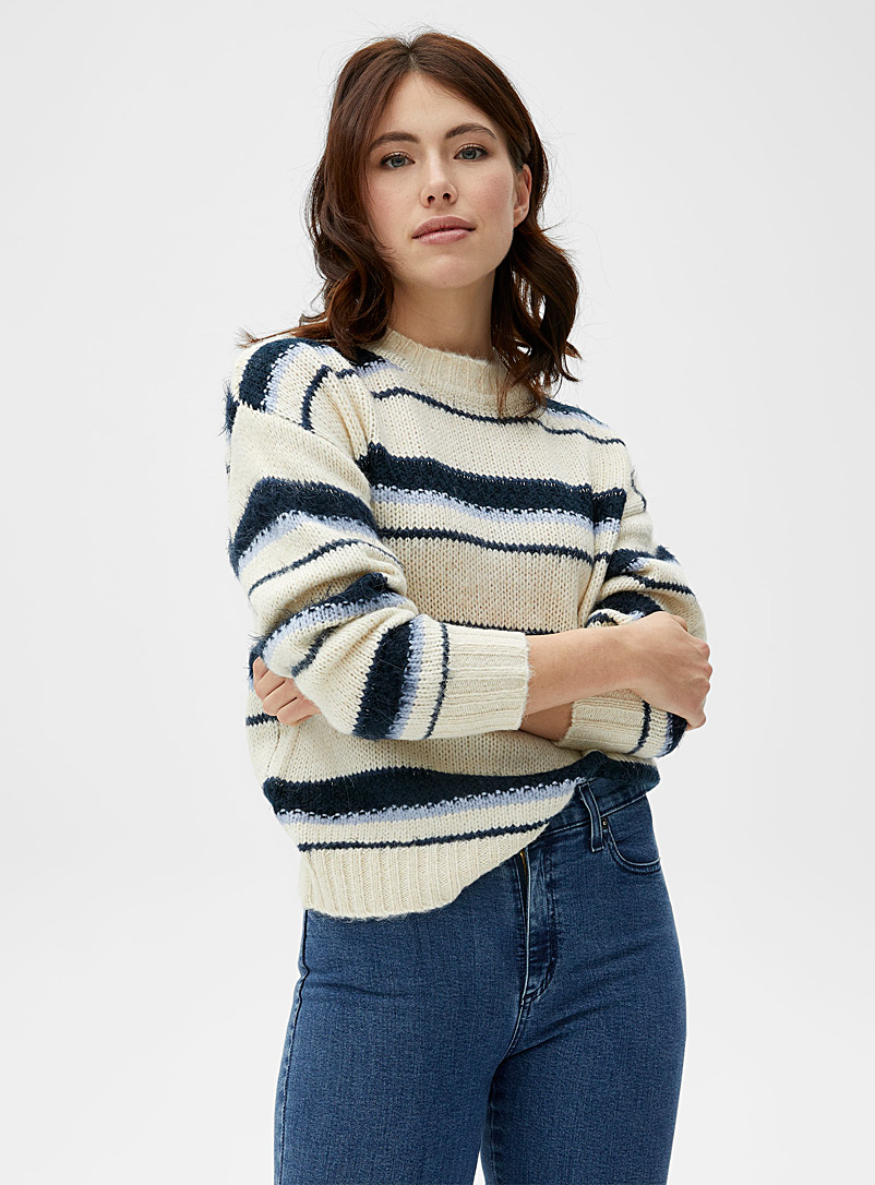 Contemporaine Marine Blue Frozen stripes mock-neck sweater for women