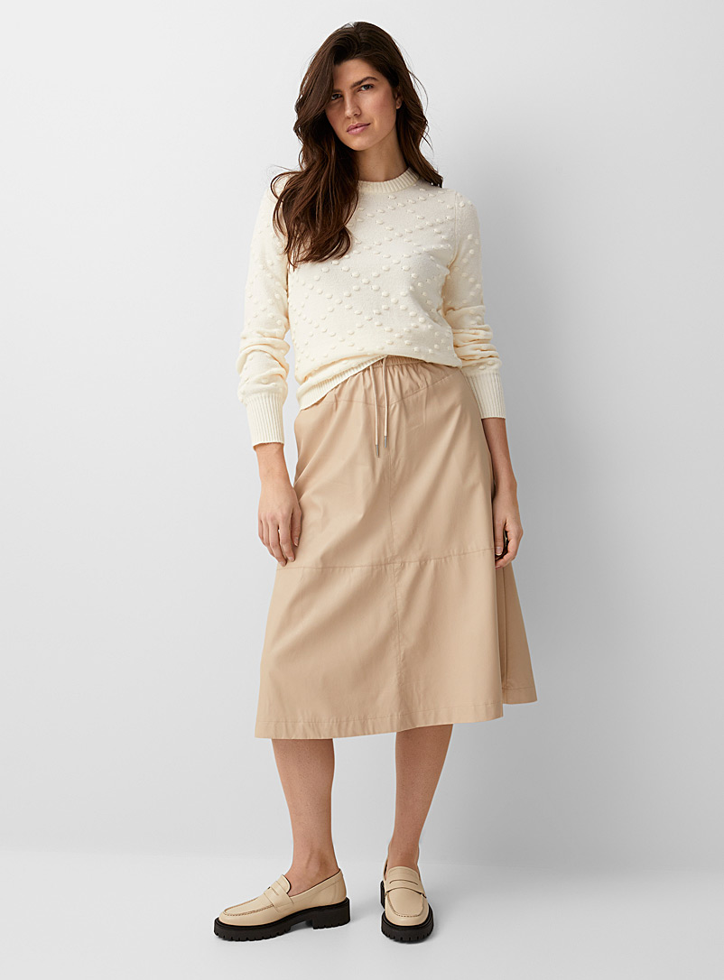 Contemporaine Cream Beige Elastic-waist faux-leather skirt for women