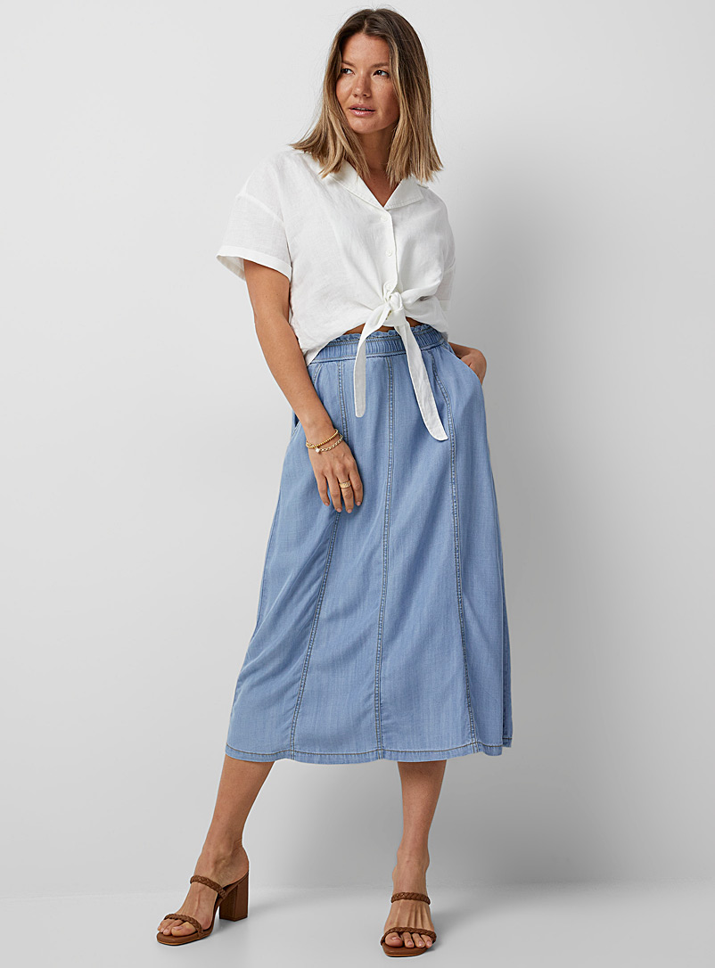 Contemporaine Blue Elastic waistband lyocell denim skirt for women