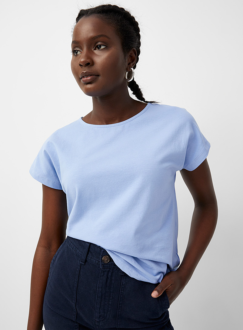 Contemporaine: Le t-shirt coton à mancherons Bleu pâle-bleu poudre pour femme