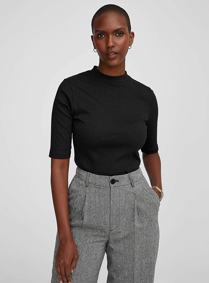 Contemporaine Black Ribbed jersey mock neck for women