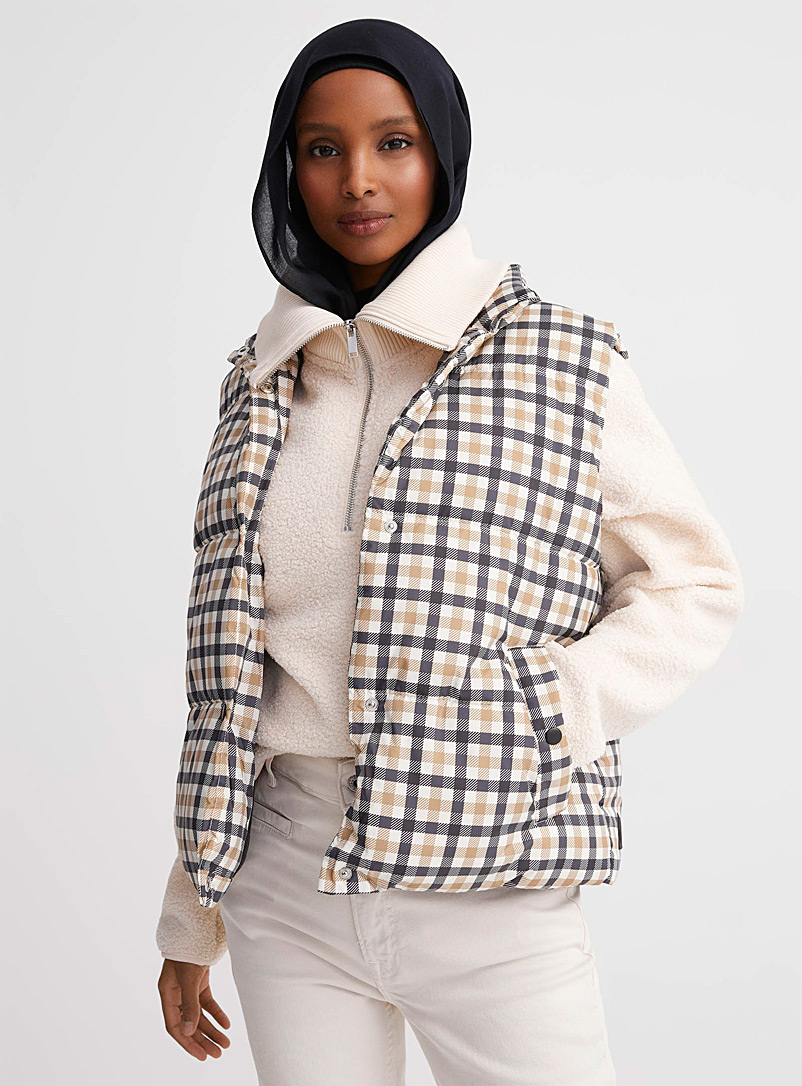 Contemporaine: La veste matelassée carreaux élégants Blanc à motifs pour femme