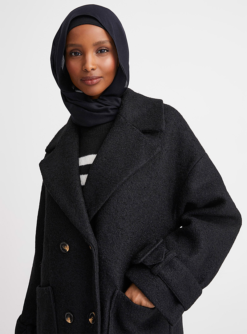 Contemporaine: Le paletot laine bouillie poches plaquées Noir pour femme